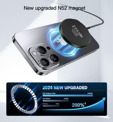 Magnetic Wireless Charger 15W Mag Safe Charger-Fast Charging Pad Compatible with iPhone16/15/14/13/12 Series & Airpods 2 3 Pro-LED Mag-Safe Pad with Dual Charging Ports Original Replacement(Black) - Image 2