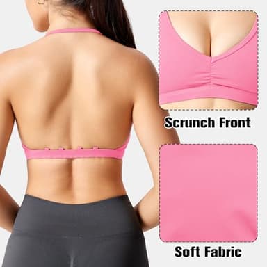 YEOREO Workout Sports Bras for Women Padded Strappy Open Back Gym Bra Light Impact Criss Cross Yoga Crop Top Candy Powder S - Image 3
