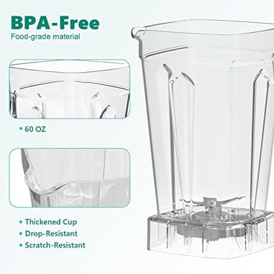 OMMO Blender 1800W, Professional High Speed Countertop Blender with Durable Stainless Steel Blades, 60oz BPA Free Blender for Shakes and Smoothies, Nuts, Ice and Fruits, Dishwasher Safe - Image 5