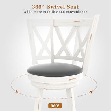 Betterhood 24" Counter Height Swivel Bar Stools - High Back Swivel Counter Stools with Upholstered Seat & Solid Wood Footrest, Counter Bar Chairs for Kitchen Island & Pub (Antique White, Set of 2) - Image 4