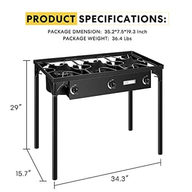 VIVOHOME 225,000 BTU Outdoor 3-Burner Propane Gas Stove, Heavy-Duty Camping Cooker with Detachable Legs Stand, Ideal for Backyard, Camping, and Outdoor Cooking - Image 7