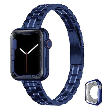 CSJCUBIC Metal band Compatible with Apple Watch Band 38mm 40mm 41mm 42mm 44mm 45mm for women, Slim and Thin Stainless Steel Replacement Adjustable Wristband for iWatch Series 7654321SE (Blue, - Image 1