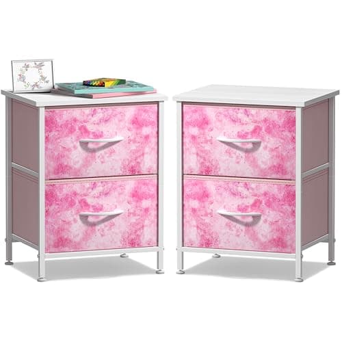 Sorbus Nightstand with 2 Drawers - Kids Bedside Furniture End Table Night Stand - Steel Frame, Wood Top & Easy Pull Fabric Bins - Dresser & Chest for Home, Bedroom Accessories, Office & Dorm (2 Pack) - Image 1