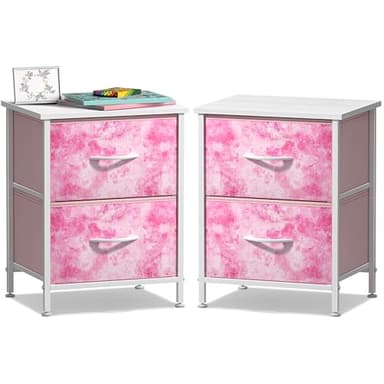 Sorbus Nightstand with 2 Drawers - Kids Bedside Furniture End Table Night Stand - Steel Frame, Wood Top & Easy Pull Fabric Bins - Dresser & Chest for Home, Bedroom Accessories, Office & Dorm (2 Pack) - Image 1