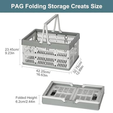 PAG-Mass Heavy Duty Plastic Milk Crates for Storage, 2-Pack Stackable Storage Bins for Organizing, Collapsible Shopping Basket with Handle for Groceries, Suitable for Home Office School Store, Gray - Image 7