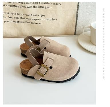 Kids Suede Clogs Toddler Clogs Boys Girls Sandals Cork Adjustable Buckle Mules (Apricot, Toddler, 7, Numeric Range, US Footwear Size System, 7.5, Medium) - Image 3