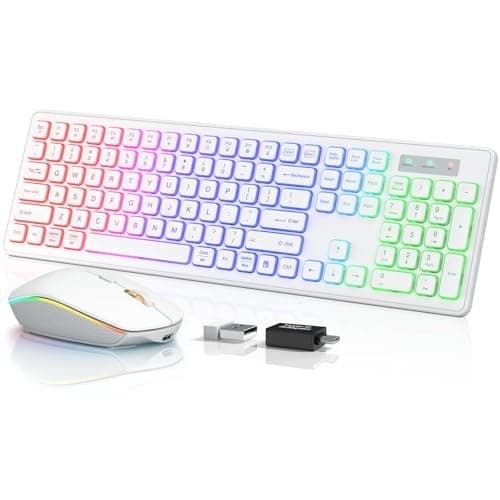 Wireless Keyboard and Mouse - RGB Backlit, Rechargeable & Light Up Letters, Full-Size, Ergonomic Tilt Angle, Sleep Mode, 2.4GHz Quiet Keyboard Mouse for Mac, Windows, Laptop, PC, Trueque(White) - Image 1