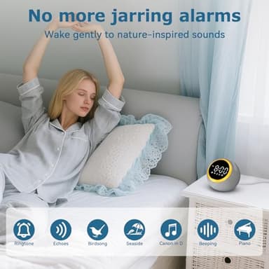 Rohent Sound Machine for Sleeping Adults: Alarm Clocks for Bedrooms, 25 Soothing Sounds, 7 Soft Wake-Up Sounds, 16 Adjustable Volume & Timer, Memory Function - Ideal for Bedroom - Image 6