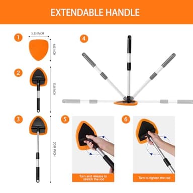 Qydipclin 10pcs Windshield Cleaner Tool, Car Window Cleaning Wash Kit with 4 Reusable Microfiber Pads 1 Spray Bottle and Extendable Handle Auto Glass Wiper Kit, Orange - Image 5