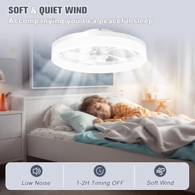 VOLISUN Low Profile Ceiling Fans with Lights and Remote, 19.7in Fandelier Ceiling Fan Flush Mount, 3000K-6500K Smart Bladeless LED Fan Light, White Modern Ceiling Fans with Lights for Bedroom - Image 5