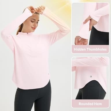 baleaf Women's Sun Shirts UPF50+ Half 1/4 Zip Shirt Rash Guard Long Sleeves SPF Lightweight Clothing UV Protection Hiking Top Light Pink L - Image 5