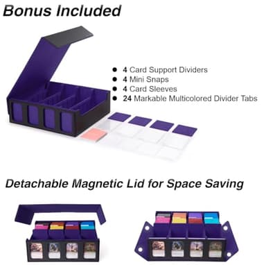 Venssu Card Storage Box for Trading Cards with Card Supporters, 3000+ MTG Deck Box with 24 Colorful Divider Tabs, Trading Card Storage with Viewing Windows Fits for Magic Game(Black and Purple) - Image 6