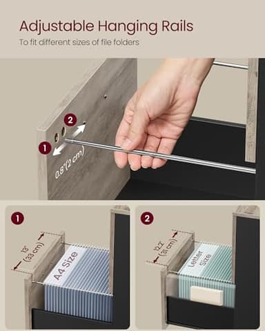 VASAGLE 2-Drawer File Cabinet, Small Rolling Filing Cabinet for Home Office, Printer Stand, for A4, Letter-Size Documents, 15.7 x 16.5 x 27.6 Inches, Heather Greige and Ink Black UOFC040B02 - Image 6