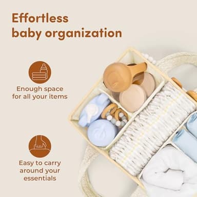 Sweety Fox Baby Diaper Caddy Organizer with Handle - Portable Sherpa Nursery Basket - Car Diaper Organizer, Cleaning Caddy, Gift for Baby Shower - Ivory - Image 4