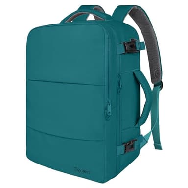 Taygeer Carry on Backpack for Men Women, Luggage Laptop Backpack for Airplane Travel with USB Charging Port, 35L Water Resistant Gym Weekender Bag for College Gift, Peacock Blue - Image 1