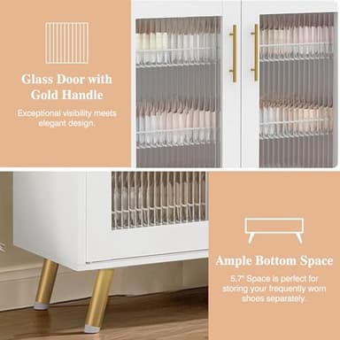 VECELO Shoe Cabinet Storage for Entryway, 4-Tier Free Standing Organizer with Doors and Shelves, Large Capacity for Hallway, Ivory White - Image 6