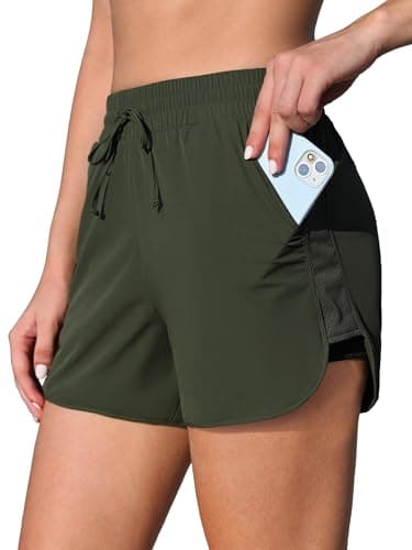 ATTRACO Board Shorts for Women Mesh Side Swim Shorts High Waist Water Shorts Drawstring Dark Green L - Image 1