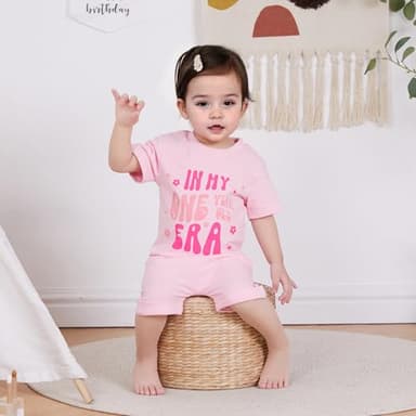 WZTYYDS Baby Girl First Birthday Outfit In My One Year Old Era Top Short Sleeve 1st Birthday Shirt + Casual Shorts Set (Pink, 12-18 Months) - Image 2