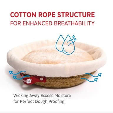 KneadAce Cotton Rope Banneton Bread Proofing Basket Set, 2 x Round Bread Basket with Liners & Covers for Artisan Bread Baking, Sourdough Bread Baking Supplies - Image 5