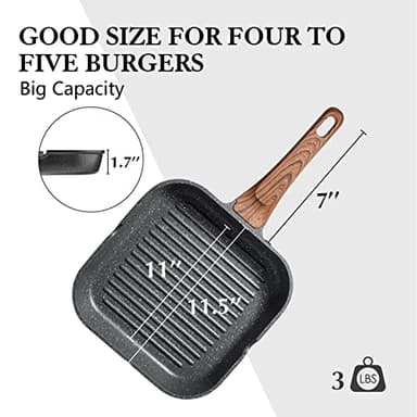 SENSARTE Nonstick Grill Pan for Stove Tops, Versatile Griddle Pan with Pour Spouts, Square Grill Pan for Big Cooking Surface, Durable Grill Skillet for Indoor & Outdoor Grilling. PFOA Free, 11 Inch - Image 7