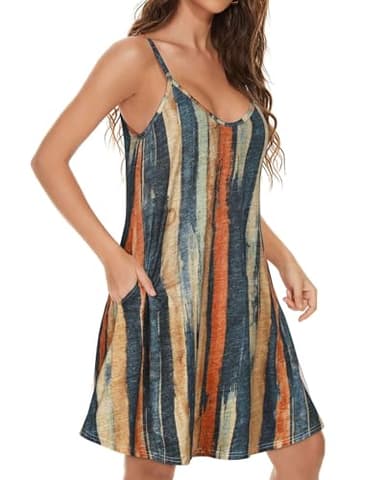 JOELLYUS Womens Sundresses Summer Spaghetti Strap Dresses Beach Cover Ups Causal Tank Dress with Pockets (BYS,XL) - Image 3