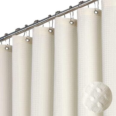 Dynamene Extra Wide Shower Curtain - 180 Inch Wide Waffle Weighted Thick Cloth Bathroom Shower Curtain, Neutral Heavy Duty Hotel Shower Curtain Set with 32 Plastic Hooks, 180x72, Cream/Ivory - Image 3