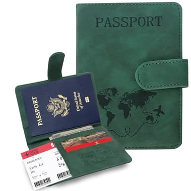 Sovirose Passport Holders, RFID Blocking Credit Card Holder, PU Leather Passport Holders for Travel with Magnetic Buckle, Travel Must Haves Cruise Ship Essentials for Men, Women (Green) - Image 1