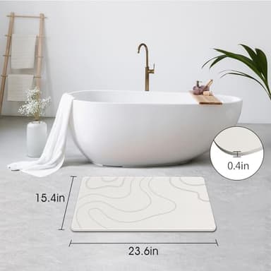 ZIKIBL Stone Bath Mat Diatomaceous Earth Shower Mat Non-Slip Super Absorbent Diatomite Stone Mats for Bathroom Floor/Ktichen Cuonter Quick-Drying Easy to Clean (24''*16''White) - Image 2
