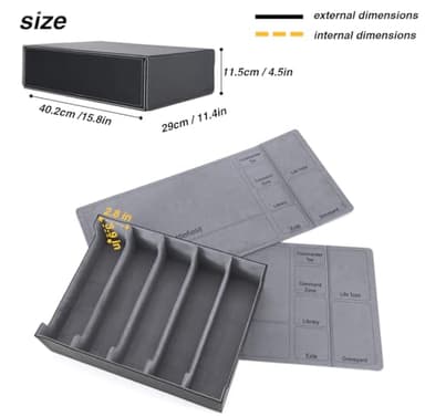 Venssu 5 Row Trading Card Storage Box With Dual-Function Playmat Lids, 3800+ Mtg Deck Box With 24 Colorful Divider Tabs, Compatible with Magic Cards (Black and Grey) - Image 9