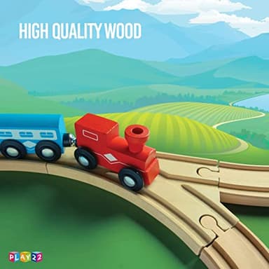 Play22 Wooden Train Tracks - 52 PCS + 2 Bonus Car Toy Trains - for Kids is Compatible with Thomas Wooden Railway Systems and All Major Brands - Original - Image 7