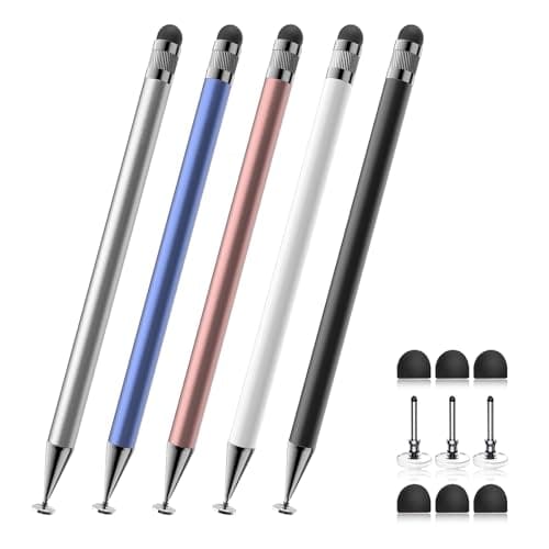 Stylus (5 Pcs), 2-in-1 Stylus Pen for Touch Screen, High Precision and Sensitivity, Suitable for iPhone/ipad/Android Tablets, Compatible with All Touch Screens (Black/White/Blue/Rose Gold/Silver) - Image 1