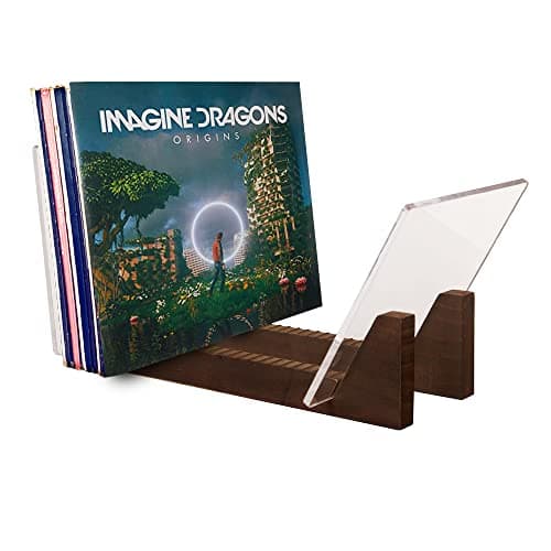 KAIU Vinyl Record Storage - Solid Wood with Crystal Clear Acrylic Holder - Premium Design, Perfect 12" LPs or 7" Singles Display Unit - Stores and Supports up to 50 Albums (Walnut) - Image 1