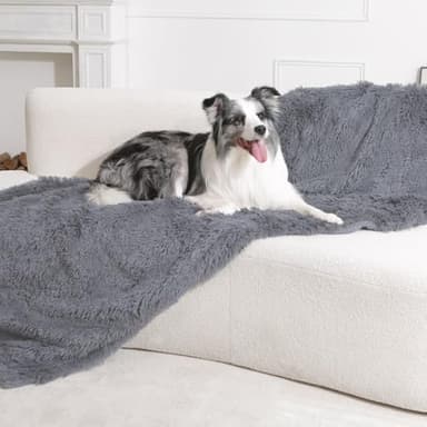 gogobunny Waterproof Dog Blanket for Large Dogs, Cats, Puppy, Reversible Faux Fur Pet Throw Blanket, Washable, Calming Furniture Protection for Sofa Bed (50x60 Inch (Pack of 1), Light Grey) - Image 4