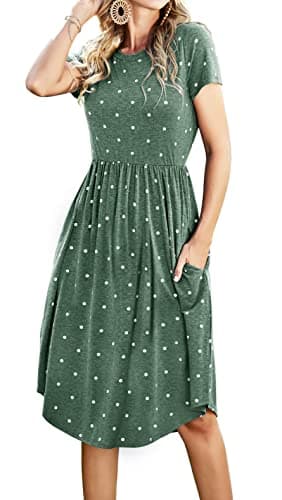 Women Summer Sleeve Pocket Modest Teacher Outfits Midi Knee Casual Dress Green M - Image 1