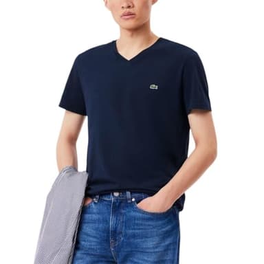 Lacoste Men's Short Sleeve V-Neck Pima Cotton Jersey T-Shirt, Navy Blue, Large - Image 6