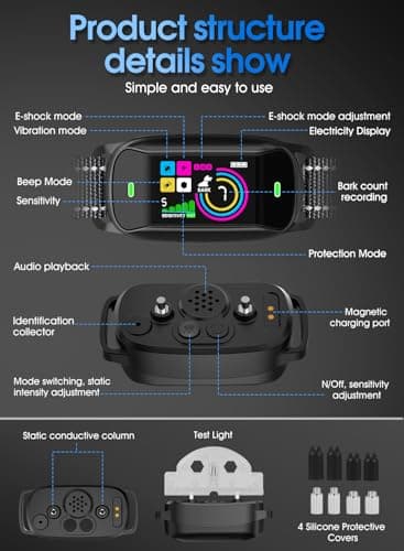 Smart Dog Bark Collar, Anti Barking Training Collar with 4 Training Modes, 5 Adjustable Sensitivity Levels, Waterproof and Magnetic Charging, Smart Bark Collar for Large Medium Small Dogs (Black) - Image 8