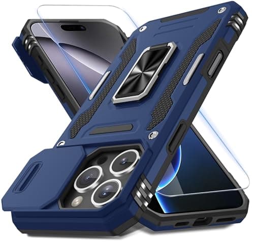DEERLAMN Case for iPhone 16 Pro Max with Slide Camera Cover+Screen Protector (1 Pack), Rotated Ring Kickstand Military Grade Shockproof Protective Cover-Navy Blue - Image 1