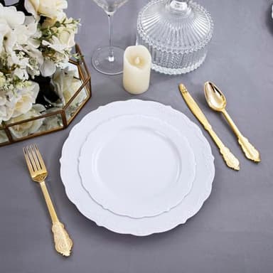 DaYammi 60PCS White Plastic Plates, Heavy Duty White Disposable Plates Premium 10inch Dinner Plates Hard Plastic Plates Disposable for Party Wedding Bridal Shower - Image 6