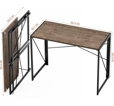 Coavas Folding Desk No Assembly Required, 39.4 inch Writing Computer Desk Space Saving Foldable Table Simple Home Office Desk,Brown - Image 3
