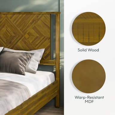 Bme Ethan Queen Bed Frame with Diamond Headboard, Mid-Century Modern, Solid Acacia Wood, No Box Spring Needed, Fits All Mattresses, Rustic Brown - Image 4