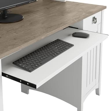 Bush Furniture Salinas Computer Desk with Hutch | Study Table with Drawers, Cabinets & Pullout Keyboard/Laptop Tray | Modern Home Office Desk in Pure White and Shiplap Gray | Work Desk with Storage - Image 4