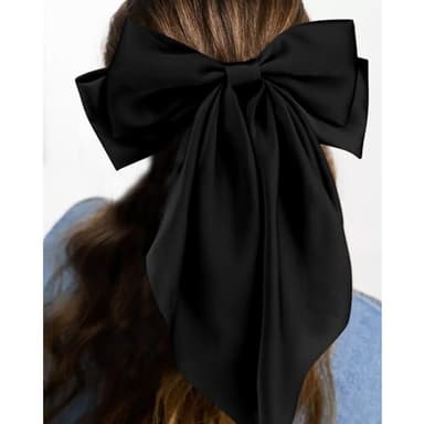 Velscrun 3Pcs Women's Hair Accessories Gifts: White, Black, and Khaki Oversized Satin Hair Bows with Long Tails, Barrettes, and Clips for Girls - Image 4