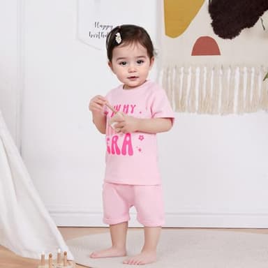 WZTYYDS Baby Girl First Birthday Outfit In My One Year Old Era Top Short Sleeve 1st Birthday Shirt + Casual Shorts Set (Pink, 12-18 Months) - Image 3
