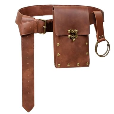 Cellphone Holder Retro Belt Pouch Waist Bag Fanny Pack Steampunk Medieval Renaissance Purse Halloween Costume Accessory (1-Brown) - Image 1