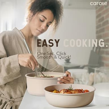 CAROTE 15pcs Pots and Pans Set, Nonstick Cookware Set Detachable Handle, Induction Kitchen Cookware Sets Non Stick with Removable Handle, RV Cookware Set, Oven Safe, Taupe - Image 8