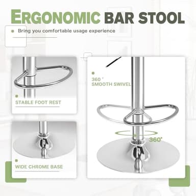 Furmax Bar Stools Modern Pu Leather Swivel Adjustable Hydraulic Bar Stool Square Counter Height Stool Set of 2 (Light Gray) - Image 3