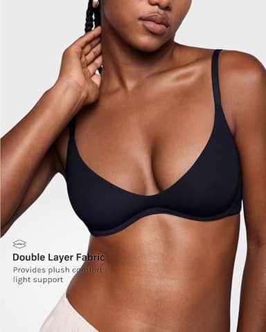 INLYRIC Women's Inbarely Plus Plunge Bra - Unlined Underwire Sexy Demi Balconette Bras Black 34B - Image 4