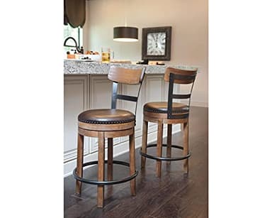 Signature Design by Ashley Pinnadel |24.25" Counter-Height Swivel Bar Stool – Modern Farmhouse, Faux Leather, 360° Swivel, Nailhead Trim, Rustic Light Brown - Image 5