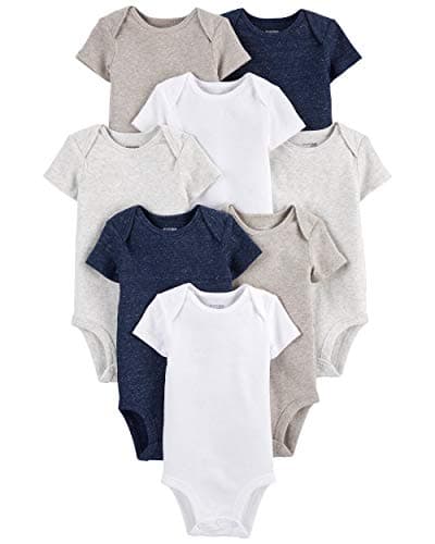 Simple Joys by Carter's Unisex Babies' Short-Sleeve Bodysuit, Pack of 8, Navy Heather/White/Oatmeal, 6-9 Months - Image 1