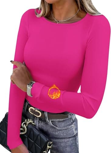 WIHOLL Crewneck Sweatshirts Women Beach Vacation Outfits Fall Long Sleeve Tops Crewneck Fleece Tshirts Casual Soft Clothing Tunics Hot Pink 2XL - Image 1